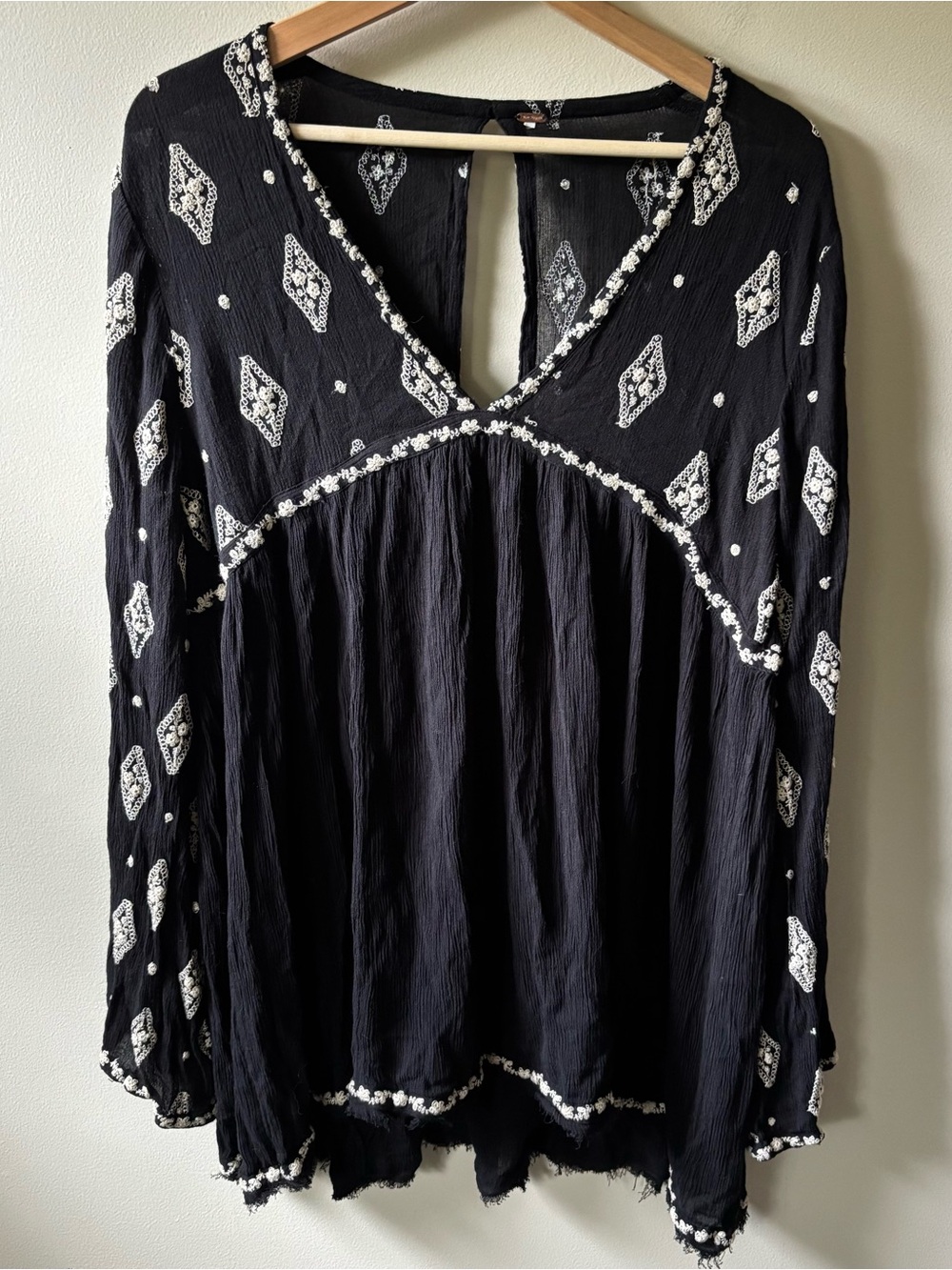 Free People Diamond Embroidered Black Tunic